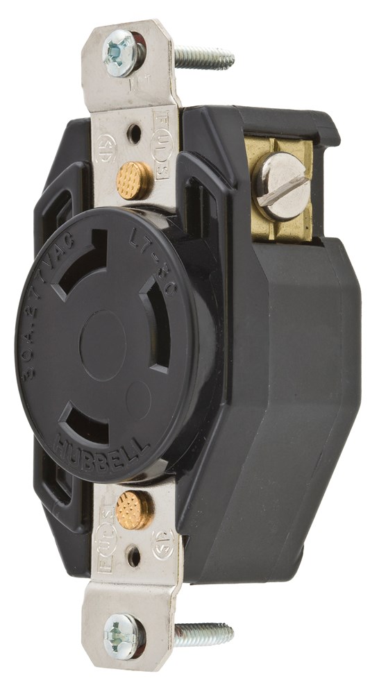 Product image for Hubbell L720R 20 Amp 277 VAC 2-Pole 3-Wire NEMA L7-20R Black Locking Receptacle