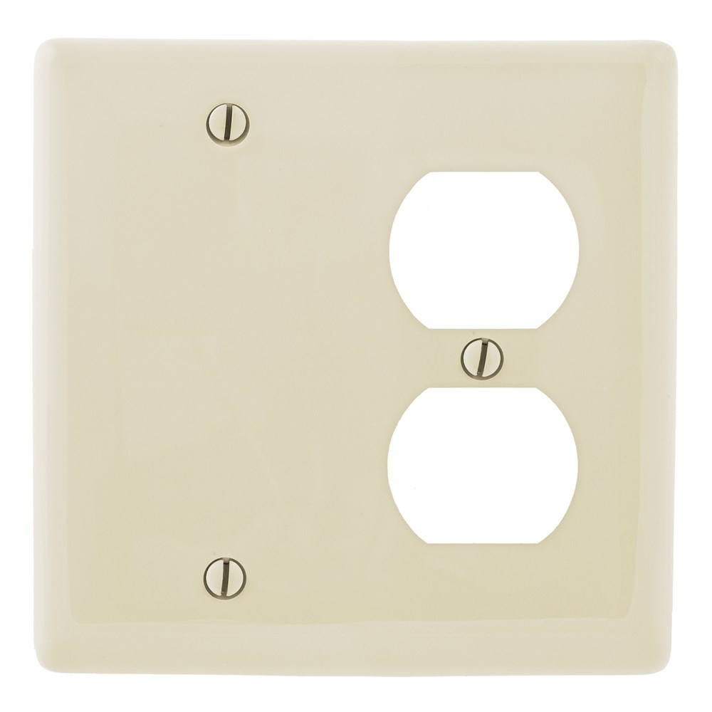 Product image for Hubbell Wiring Devices NP138LA 2-Gang Light Almond Nylon Standard 1-Blank 1-Duplex Receptacle Box Mount Combination Wallplate
