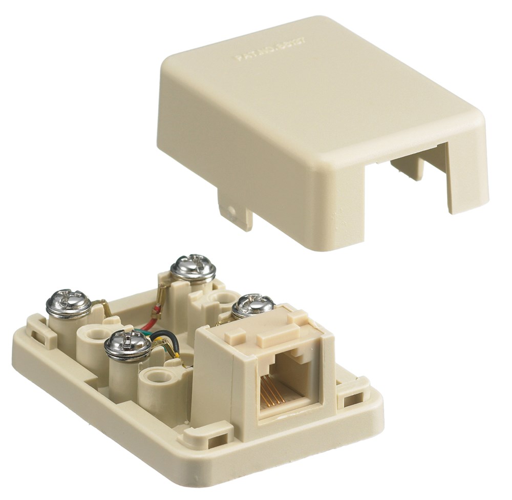 Product image for Hubbell Wiring Devices NS760I Ivory Thermoplastic 6-Position 4-Conductor Surface Mount Telephone Wall Jack