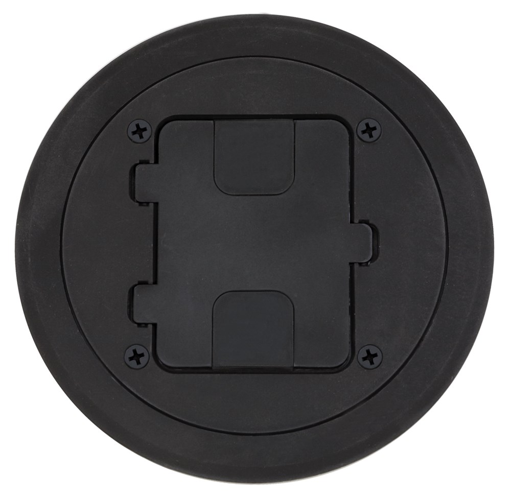 Product image for Hubbell RF406BK Flange & Hinged Door Cover Assembly w/ Receptacle, 15A 125V NEMA 5-15R - Black