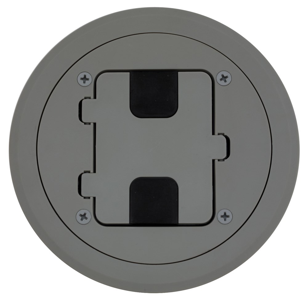 Product image for Hubbell RF406GY Flange & Hinged Door Cover Assembly w/ Receptacle, 15A 125V NEMA 5-15R - Gray