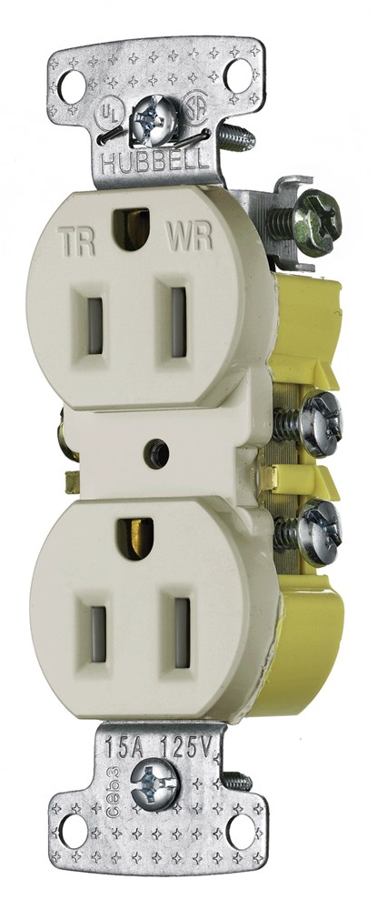 Product image for Hubbell Wiring Devices RR15SLAWRTR 15 Amp 125 Volt 2-Pole 3-Wire NEMA 5-15R Light Almond Duplex Receptacle