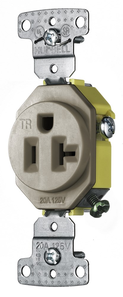 Product image for Hubbell Wiring Devices RR201ALTR 20 Amp 125 Volt 2-Pole 3 Wire NEMA 5-20R Almond Single Receptacle