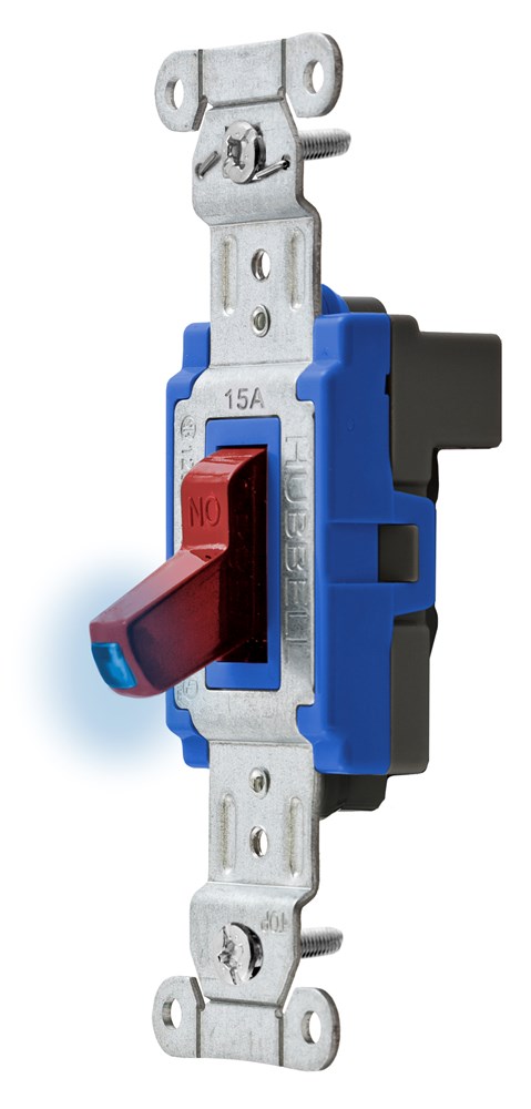 Switches and Lighting Controls, Industrial/Commercial Grade, SNAPConnect Series, Toggle Switches, Illuminated Three Way, 15A 120/277V AC, Red Toggle, North American