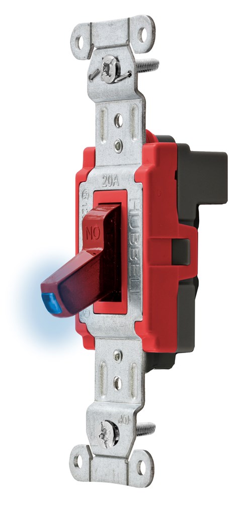 Switches and Lighting Controls, Industrial/Commercial Grade, SNAPConnect Series, Toggle Switches, Illuminated Three Way, 20A 120/277V AC, Red Toggle, North American