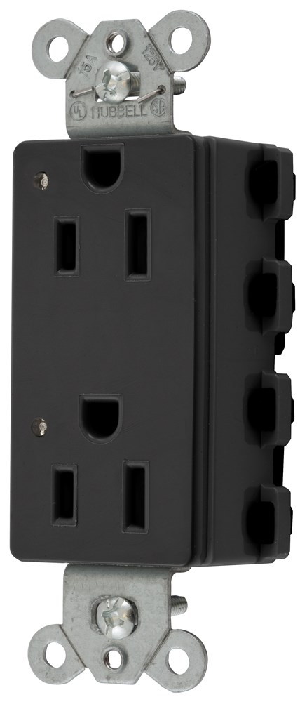 Straight Blade Devices, Receptacles, Style Line Decorator Duplex, SNAPConnect, 15A 125V, LED Indicator, 2-Pole 3-Wire Grounding, 5-15R, Nylon, Black