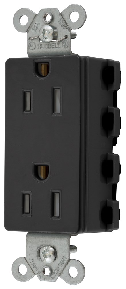 Straight Blade Devices, Receptacles, Style Line Decorator Duplex, SNAPConnect, 15A 125V, Tamper Resistant, 2-Pole 3- Wire Grounding, 5-15R, Nylon, Black.