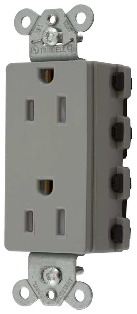 Straight Blade Devices, Receptacles, Style Line Decorator Duplex, SNAPConnect, Controlled, 15A 125V, Tamper Resistant, 2-Pole 3-Wire Grounding, Nylon, Gray