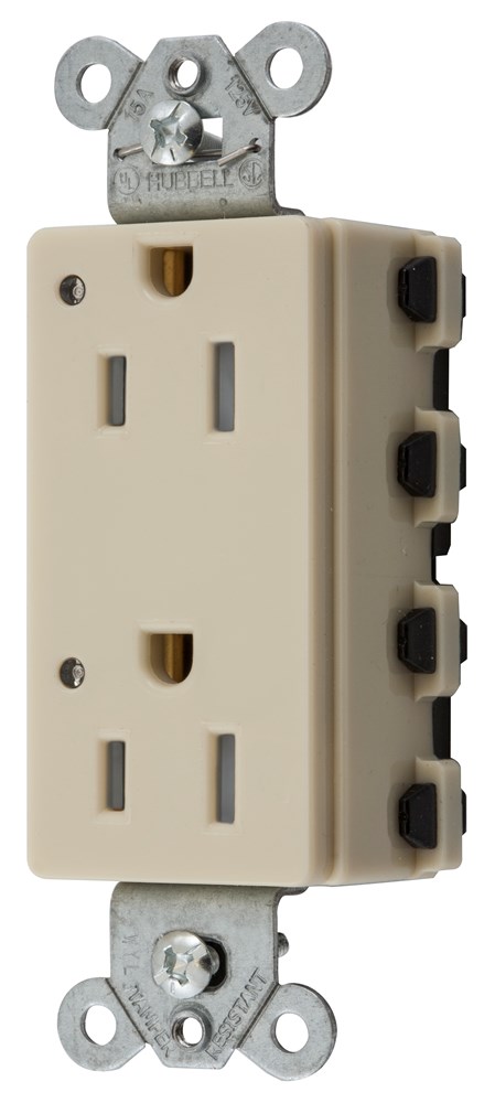 Straight Blade Devices, Receptacles, Tamper Resistant, Style Line Decorator Duplex, SNAPConnect, LED Indicator, 15A 125V, 2-Pole 3-Wire Grounding, 5-15R, Nylon, Ivory