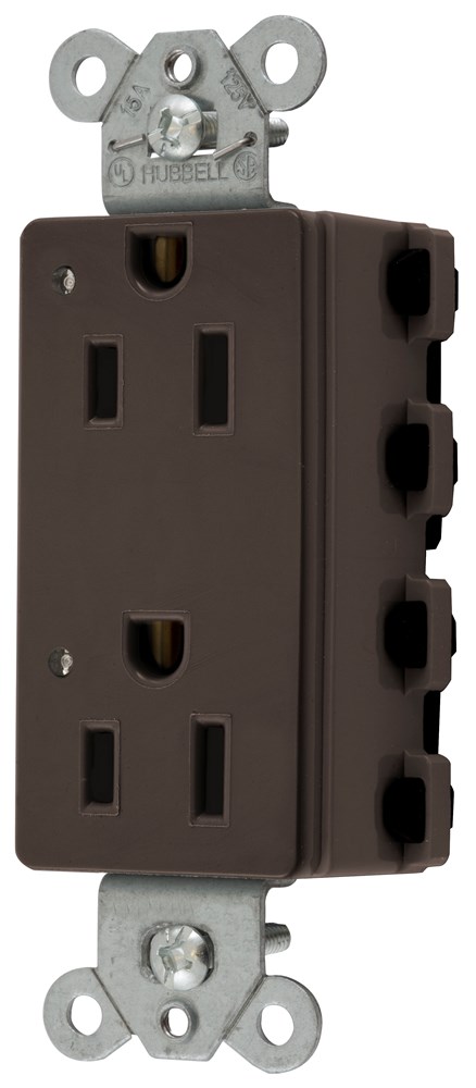 Straight Blade Devices, Receptacles, Style Line Decorator Duplex, SNAPConnect, 15A 125V, LED Indicator, 2-Pole 3-Wire Grounding, 5-15R, Nylon, Brown