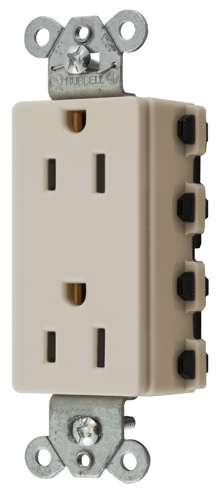 Straight Blade Devices, Receptacles, Style Line Decorator Duplex, SNAPConnect, 15A 125V, 2-Pole 3-Wire Grounding, 5- 15R, Nylon, Light Almond, USA.