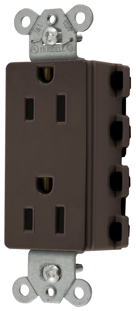 Straight Blade Devices, Receptacles, Style Line Decorator Duplex, SNAPConnect, 15A 125V, 2-Pole 3-Wire Grounding, Nylon, 5- 15R, Brown, USA.