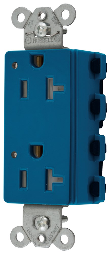 Straight Blade Devices, Receptacles, Tamper Resistant, Style Line Decorator Duplex, SNAPConnect, LED Indicator, 20A 125V, 2-Pole 3-Wire Grounding, Nylon, 5-20R, Blue