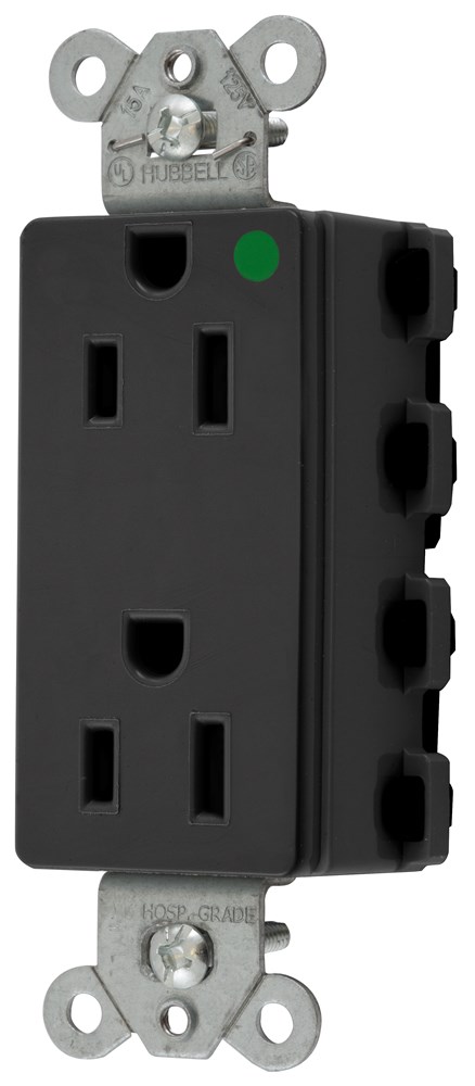 Straight Blade Devices, Receptacles, Style Line Decorator, SNAPConnect, Hospital Grade, 15A 125V, 2-Pole 3- Wire Grounding, 5-15R, Nylon, Black