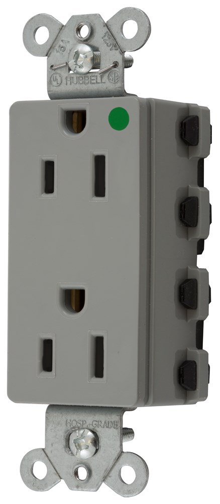 Straight Blade Devices, Receptacles, Style Line Decorator, SNAPConnect, Hospital Grade, 15A 125V, 2-Pole 3- Wire Grounding, 5-15R, Nylon, Gray
