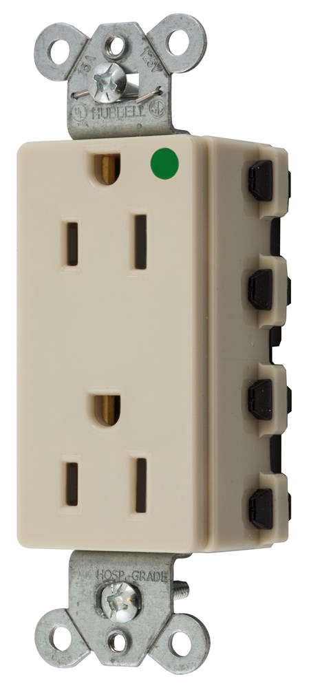 Straight Blade Devices, Receptacles, Style Line Decorator, SNAPConnect, Hospital Grade, 15A 125V, 2-Pole 3- Wire Grounding, 5-15R, Nylon, Ivory