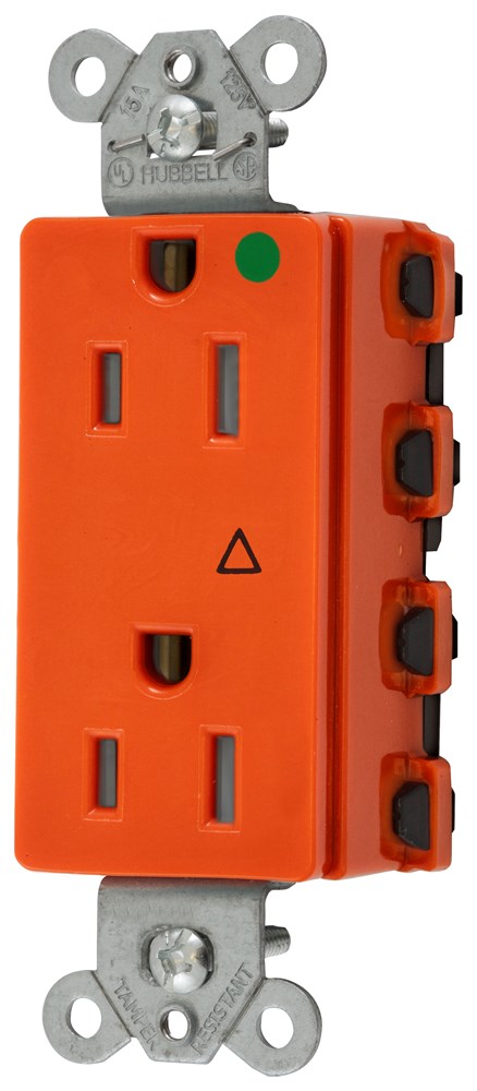 Straight Blade Devices, Receptacles, Style Line Decorator, SNAPConnect, Hospital Grade, Isolated Ground, Tamper Resistant, 15A 125V, 2-Pole 3- Wire Grounding, 5-15R, Nylon, Orange