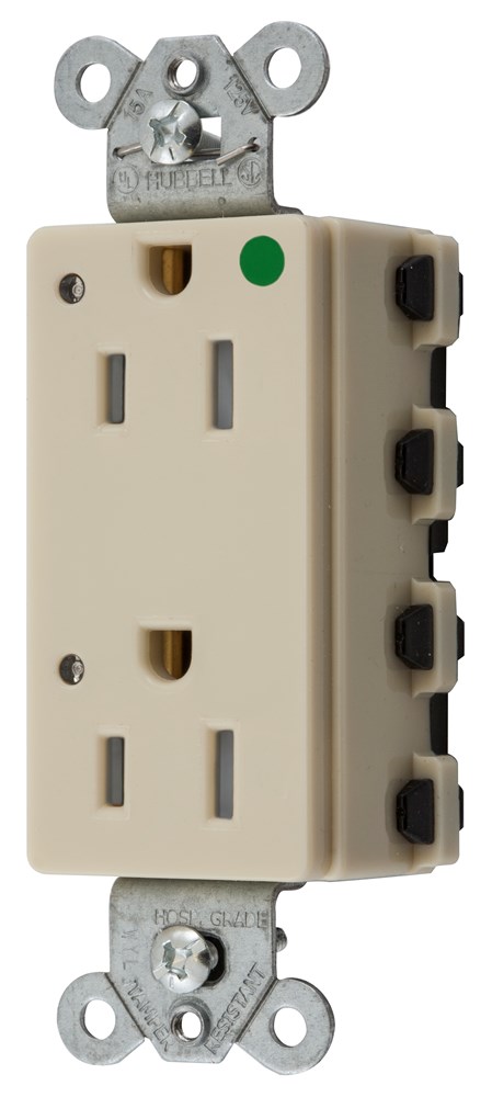 Straight Blade Devices, Receptacles, Style Line Decorator, SNAPConnect, Hospital Grade, Tamper Resistant, LED Indicator, 15A 125V, 2-Pole 3- Wire Grounding, 5-15R, Nylon, Ivory