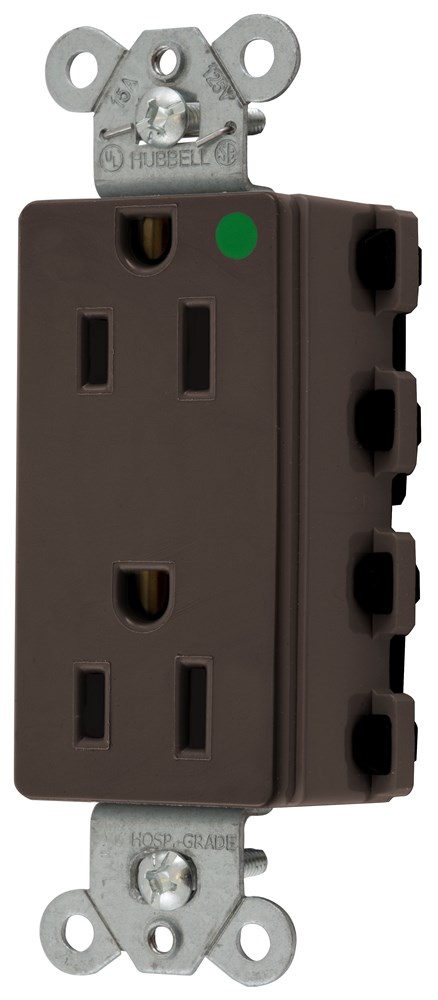 Straight Blade Devices, Receptacles, Style Line Decorator, SNAPConnect, Hospital Grade, 15A 125V, 2-Pole 3- Wire Grounding, 5-15R, Nylon, Brown, USA