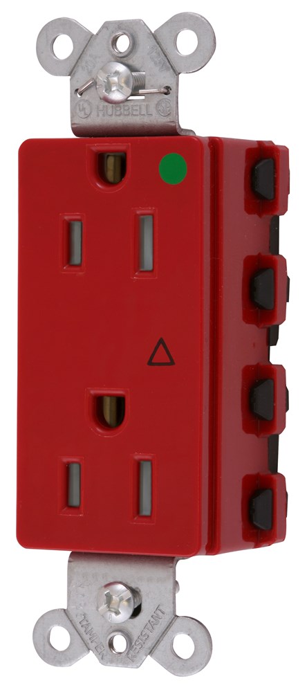 Straight Blade Devices, Receptacles, Style Line Decorator, SNAPConnect, Hospital Grade, Isolated Ground, Tamper Resistant, 15A 125V, 2-Pole 3- Wire Grounding, 5-15R, Nylon, Red