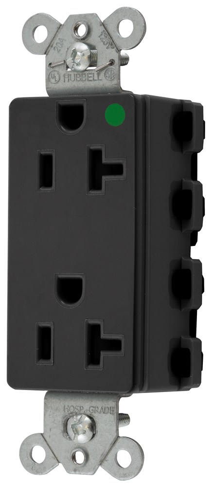 Straight Blade Devices, Receptacles, Style Line Decorator, SNAPConnect, Hospital Grade, 20A 125V, 2-Pole 3- Wire Grounding, 5-20R, Nylon, Black