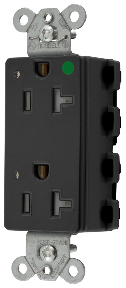 Straight Blade Devices, Receptacles, Style Line Decorator, SNAPConnect, Hospital Grade, Tamper Resistant, LED Indicator, 20A 125V, 2-Pole 3- Wire Grounding, 5-20R, Nylon, Black