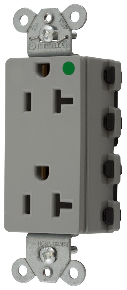 Straight Blade Devices, Receptacles, Style Line Decorator, SNAPConnect, Hospital Grade, 20A 125V, 2-Pole 3- Wire Grounding, 5-20R, Nylon, Gray