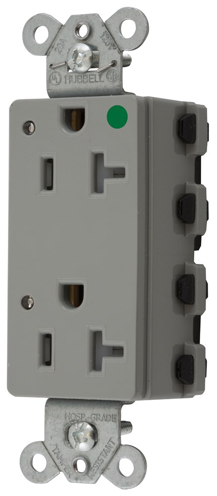 Straight Blade Devices, Receptacles, Style Line Decorator, SNAPConnect, Hospital Grade, Tamper Resistant, LED Indicator, 20A 125V, 2-Pole 3- Wire Grounding, 5-20R, Nylon, Gray, USA