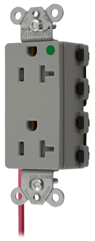 Straight Blade Devices, Receptacles, Style Line Decorator, SNAPConnect, Hospital Grade, Tamper Resistant, Split Circuit, 20A 125V, 2-Pole 3- Wire Grounding, 5-20R, Nylon, Gray, USA