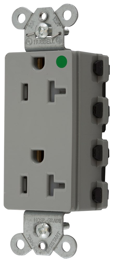 Straight Blade Devices, Receptacles, Style Line Decorator, SNAPConnect, Hospital Grade, Tamper Resistant, 20A 125V, 2-Pole 3- Wire Grounding, 5-20R, Nylon, Gray, USA