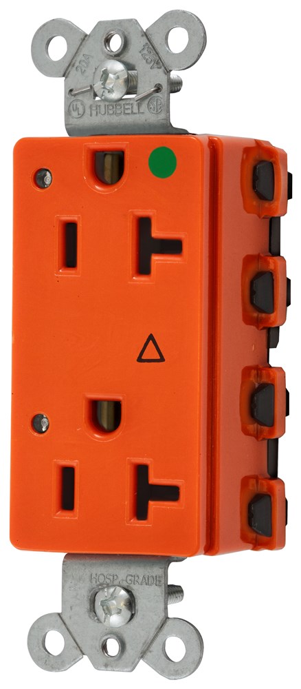 Straight Blade Devices, Receptacles, Style Line Decorator, SNAPConnect, Hospital Grade, Isolated Ground, LED Indicator, 20A 125V, 2-Pole 3- Wire Grounding, 5-20R, Nylon, Orange