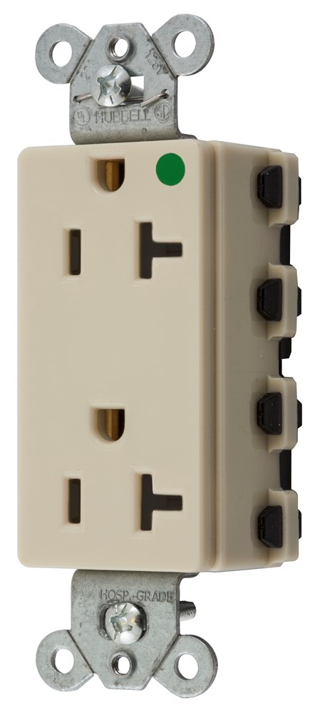 Straight Blade Devices, Receptacles, Style Line Decorator, SNAPConnect, Hospital Grade, 20A 125V, 2-Pole 3- Wire Grounding, 5-20R, Nylon, Ivory, USA