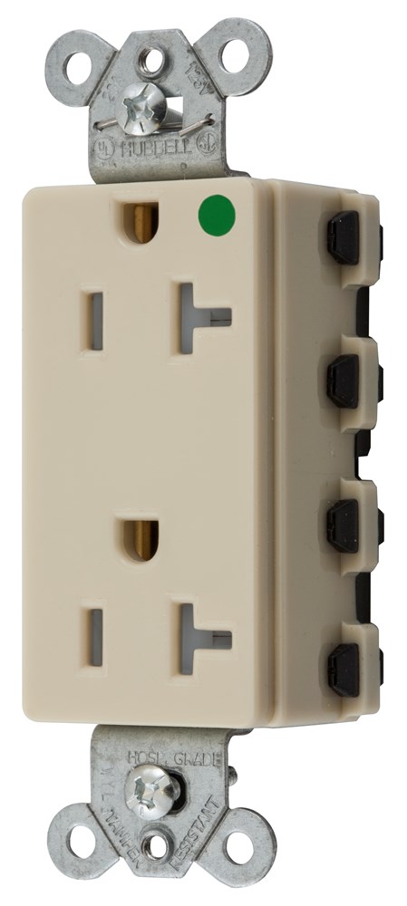 Straight Blade Devices, Receptacles, Style Line Decorator, SNAPConnect, Hospital Grade, Tamper Resistant, 20A 125V, 2-Pole 3- Wire Grounding, 5-20R, Nylon, Ivory, USA