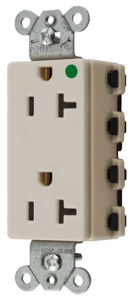 Straight Blade Devices, Receptacles, Style Line Decorator, SNAPConnect, Hospital Grade, 20A 125V, 2-Pole 3- Wire Grounding, 5-20R, Nylon, Light Almond