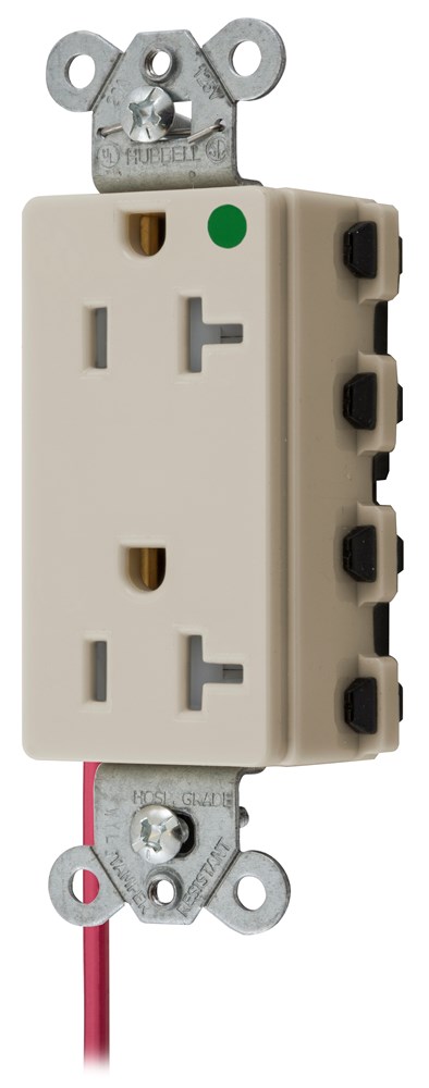 Straight Blade Devices, Receptacles, Style Line Decorator, SNAPConnect, Hospital Grade, Tamper Resistant, Split Circuit, 20A 125V, 2-Pole 3- Wire Grounding, 5-20R, Nylon, Light Almond, USA