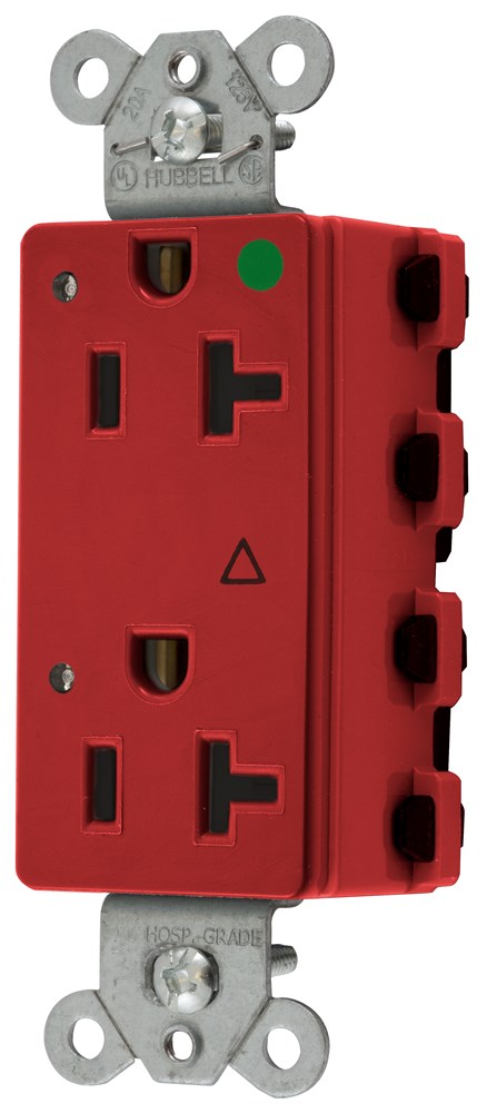 Straight Blade Devices, Receptacles, Style Line Decorator, SNAPConnect, Hospital Grade, Isolated Ground, LED Indicator, 20A 125V, 2-Pole 3- Wire Grounding, 5-20R, Nylon, Red