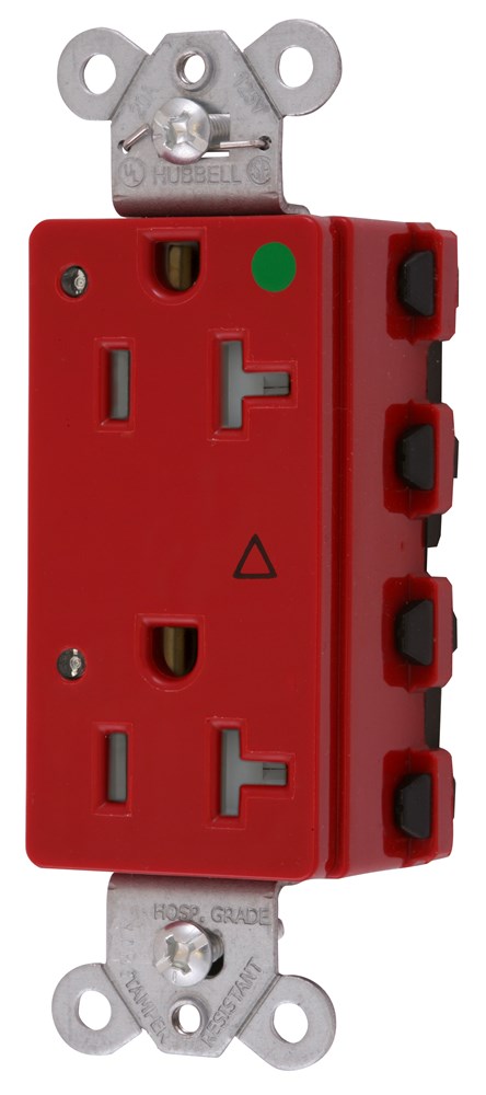 Straight Blade Devices, Receptacles, Style Line Decorator, SNAPConnect, Hospital Grade, Isolated Ground, Tamper Resistant, LED Indicator, 20A 125V, 2-Pole 3- Wire Grounding, 5-20R, Nylon, Red
