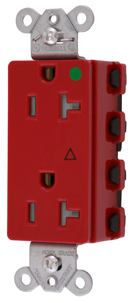 Straight Blade Devices, Receptacles, Style Line Decorator, SNAPConnect, Hospital Grade, Isolated Ground, Tamper Resistant, 20A 125V, 2-Pole 3- Wire Grounding, 5-20R, Nylon, Red