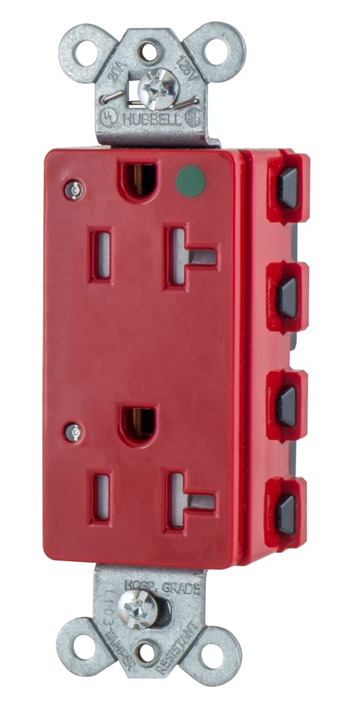 Straight Blade Devices, Receptacles, Style Line Decorator, SNAPConnect, Hospital Grade, Tamper Resistant, LED Indicator, 20A 125V, 2-Pole 3- Wire Grounding, 5-20R, Nylon, Red, USA