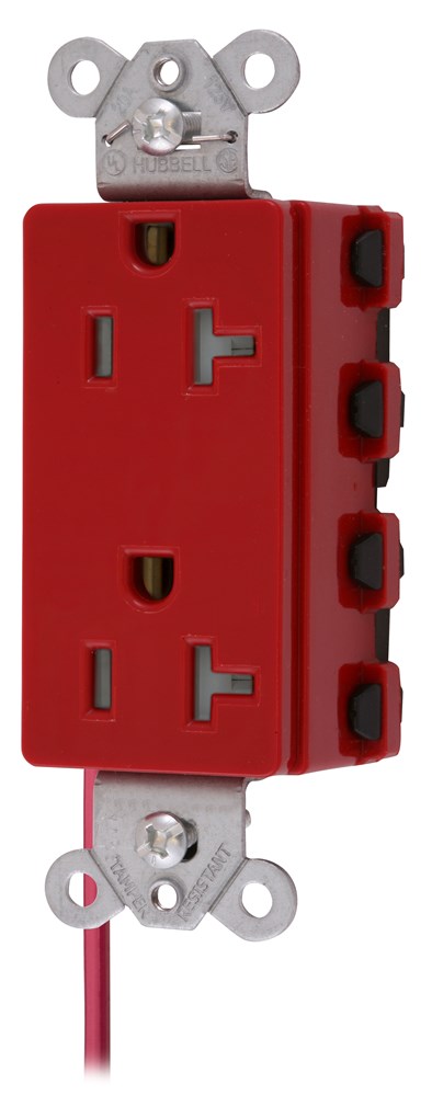 Straight Blade Devices, Receptacles, Style Line Decorator, SNAPConnect, Hospital Grade, Tamper Resistant, Split Circuit, 20A 125V, 2-Pole 3- Wire Grounding, 5-20R, Nylon, Red, USA