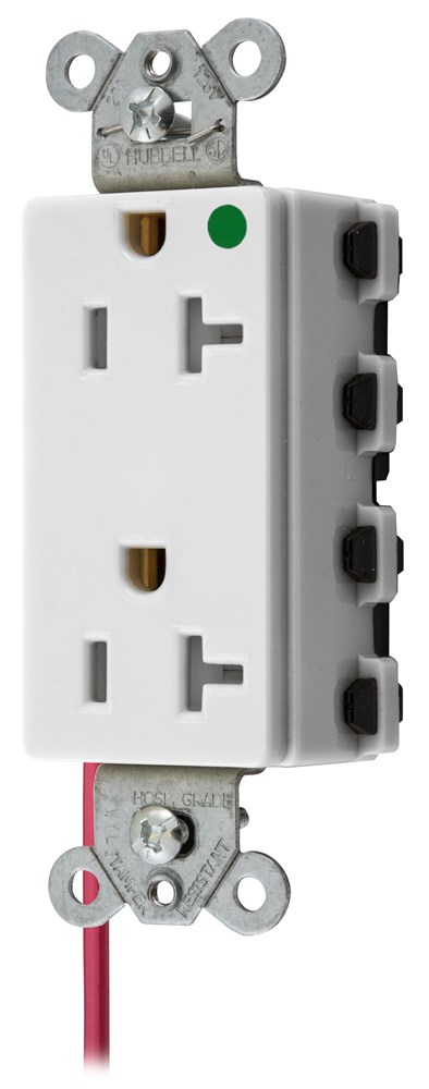 Straight Blade Devices, Receptacles, Style Line Decorator, SNAPConnect, Hospital Grade, Tamper Resistant, Split Circuit, 20A 125V, 2-Pole 3- Wire Grounding, 5-20R, Nylon, White, USA