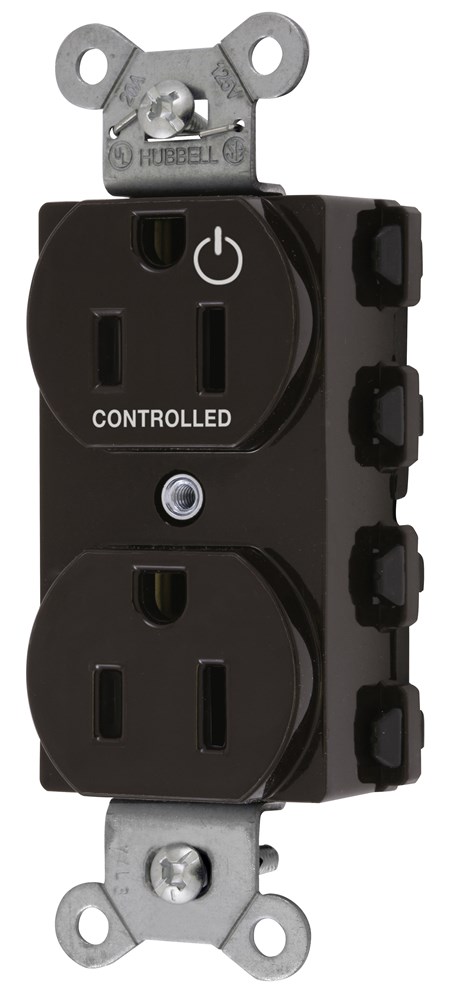Straight Blade Devices, Receptacles, Duplex, SNAPConnect, Split Circuit, Half Controlled, 15A 125V, 2-Pole 3-Wire Grounding, Nylon, Brown
