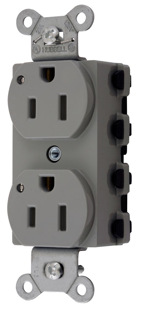 Straight Blade Devices, Receptacles, Duplex, SNAPConnect, LED Indicator, 15A 125V, 2-Pole 3-Wire Grounding, 5-15R, Nylon, Gray.