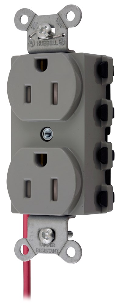 Straight Blade Devices, Receptacles, Duplex, SNAPConnect, Tamper Resistant, Split Circuit, 15A 125V, 2-Pole 3-Wire Grounding, 5-15R, Nylon, Gray, USA