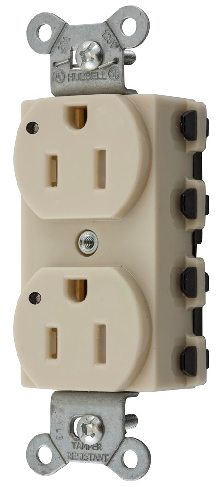 Straight Blade Devices, Receptacles, Duplex, SNAPConnect, Tamper Resistant, LED Indicator, 15A 125V, 2-Pole 3-Wire Grounding, 5-15R, Nylon, Ivory, USA