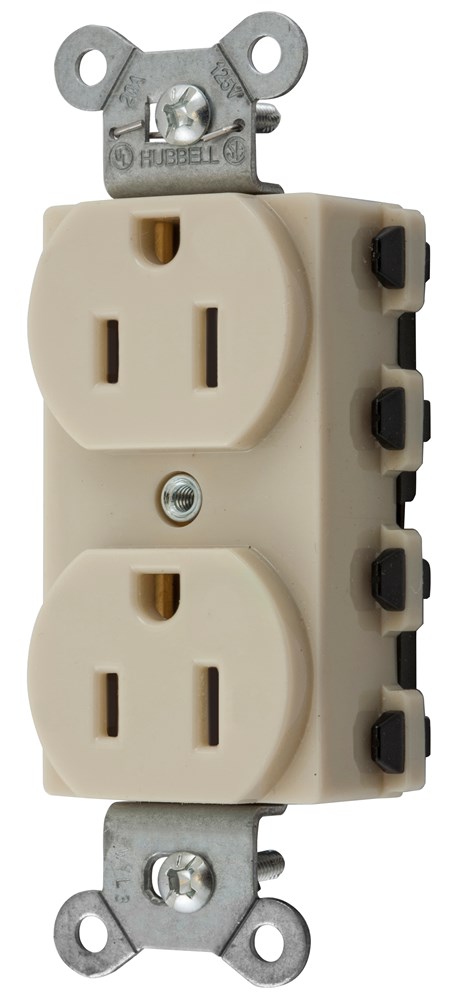 Straight Blade Devices, Receptacles, Duplex, SNAPConnect, 2-Pole 3-Wire Grounding, 15A 125V, 5-15R, Nylon, Ivory, USA.