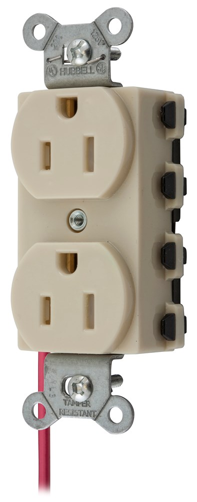 Straight Blade Devices, Receptacles, Duplex, SNAPConnect, Tamper Resistant, Split Circuit, 15A 125V, 2-Pole 3-Wire Grounding, 5-15R, Nylon, Ivory, USA