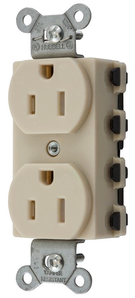 Straight Blade Devices, Receptacles, Duplex, SNAPConnect, Tamper Resistant, 15A 125V, 2-Pole 3-Wire Grounding, 5-15R, Nylon, Ivory, USA