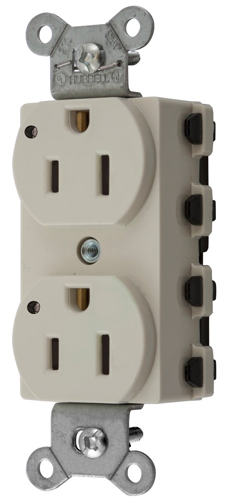 Straight Blade Devices, Receptacles, Duplex, SNAPConnect, LED Indicator, 15A 125V, 2-Pole 3-Wire Grounding, 5-15R, Nylon, Light Almond.