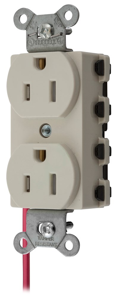 Straight Blade Devices, Receptacles, Duplex, SNAPConnect, Tamper Resistant, Split Circuit, 15A 125V, 2-Pole 3-Wire Grounding, 5-15R, Nylon, Light Almond, USA